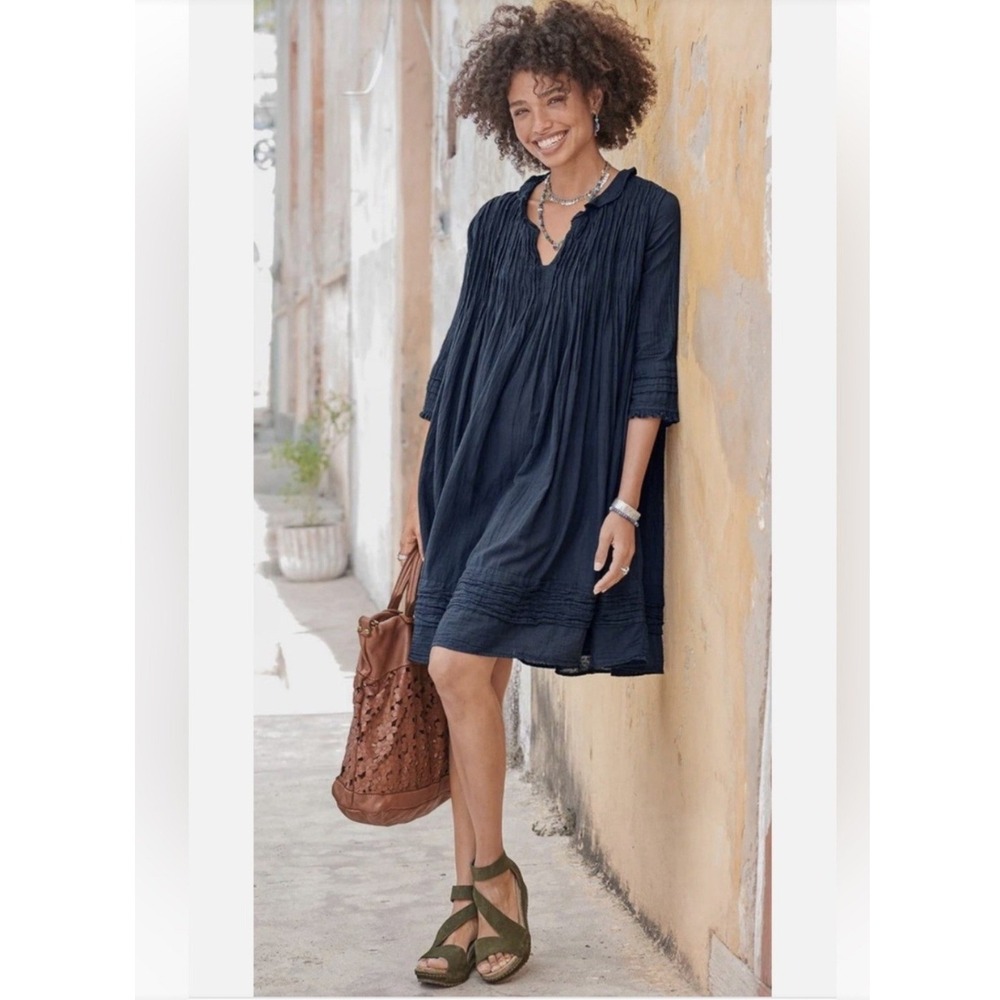JP and Mattie Sundance Catalog Fabienne Navy Cotton Gauze Dress Boho Size Small